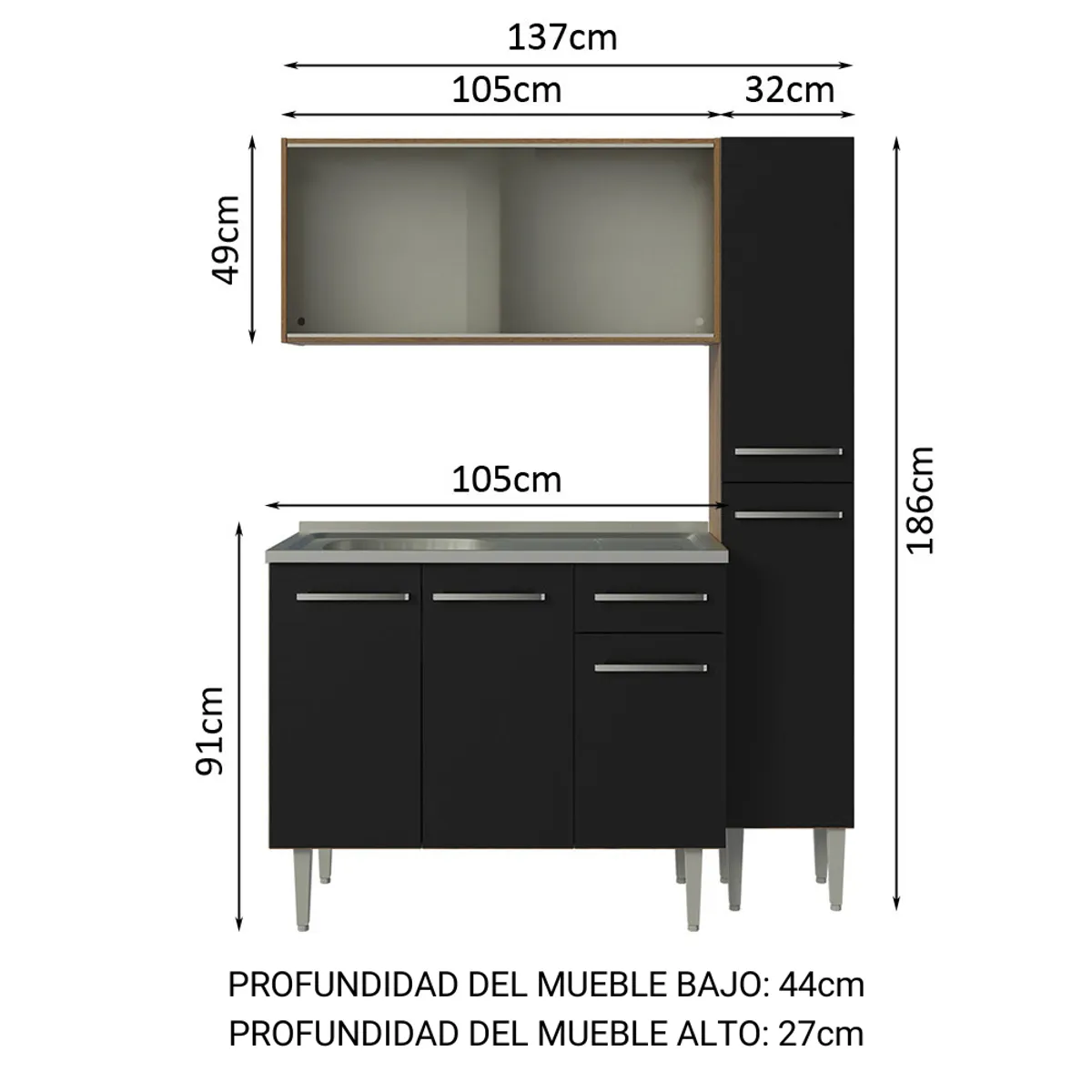 MADESA - Cocina Integral Emilly 1.40 m con Mesón de Acero 07
