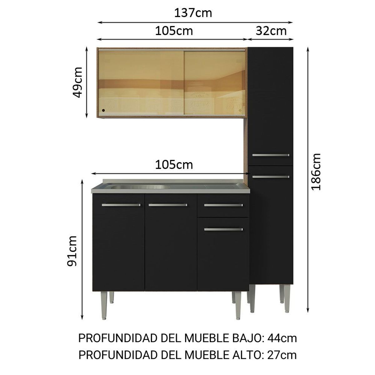 MADESA - Cocina Integral Emilly 1.40 m con Mesón de Acero 08