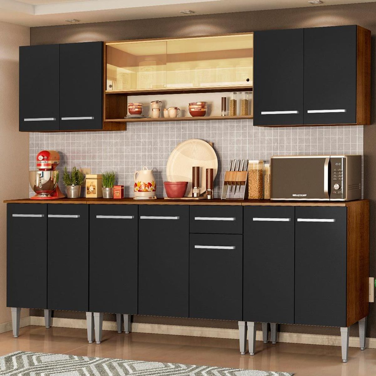 MADESA - Cocina Integral Emilly Smile 2.30 Metros Marrón/Negro
