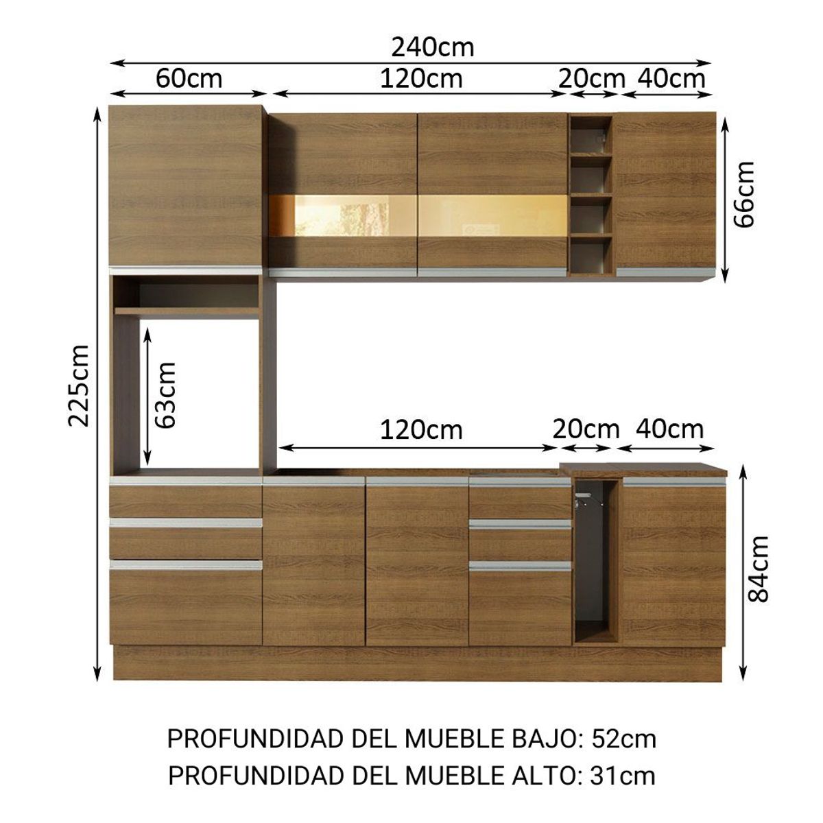MADESA - Cocina Integral Lazio 2.40 Metros Marrón