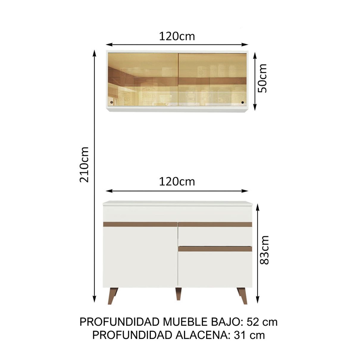 MADESA - Cocina Integral Reims 1.20 m con Encimera Blanco 01