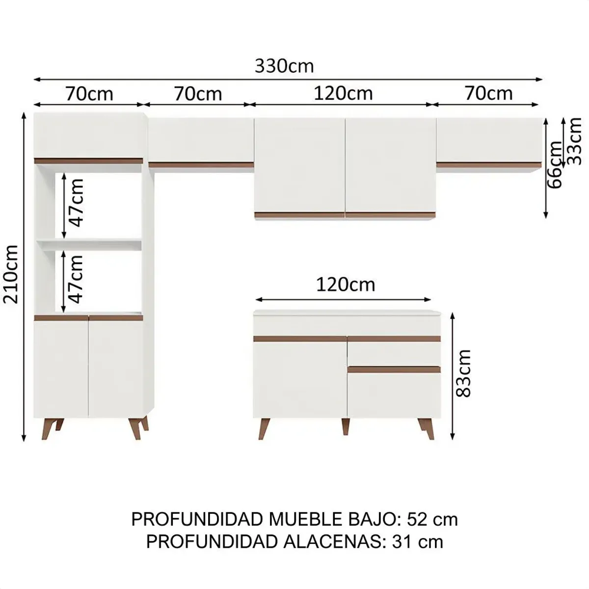 MADESA - Cocina Integral Reims 3.30 m con Encimera Blanco 01