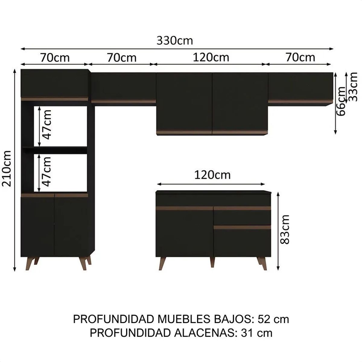 MADESA - Cocina Integral Reims 3.30 m con Encimera Negro 01