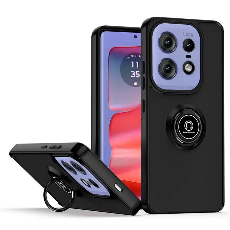 GENERICO - Funda Estuche Mate Con Anillo Compatible Motorola Edge 50 Pro Negro