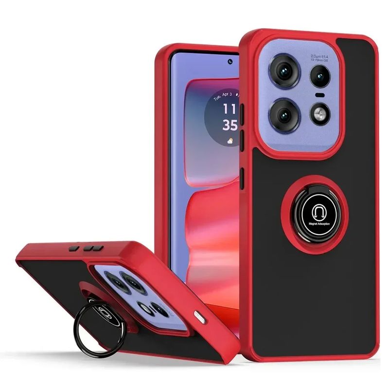 GENERICO - Funda Estuche Mate Con Anillo Compatible Motorola Edge 50 Pro Rojo