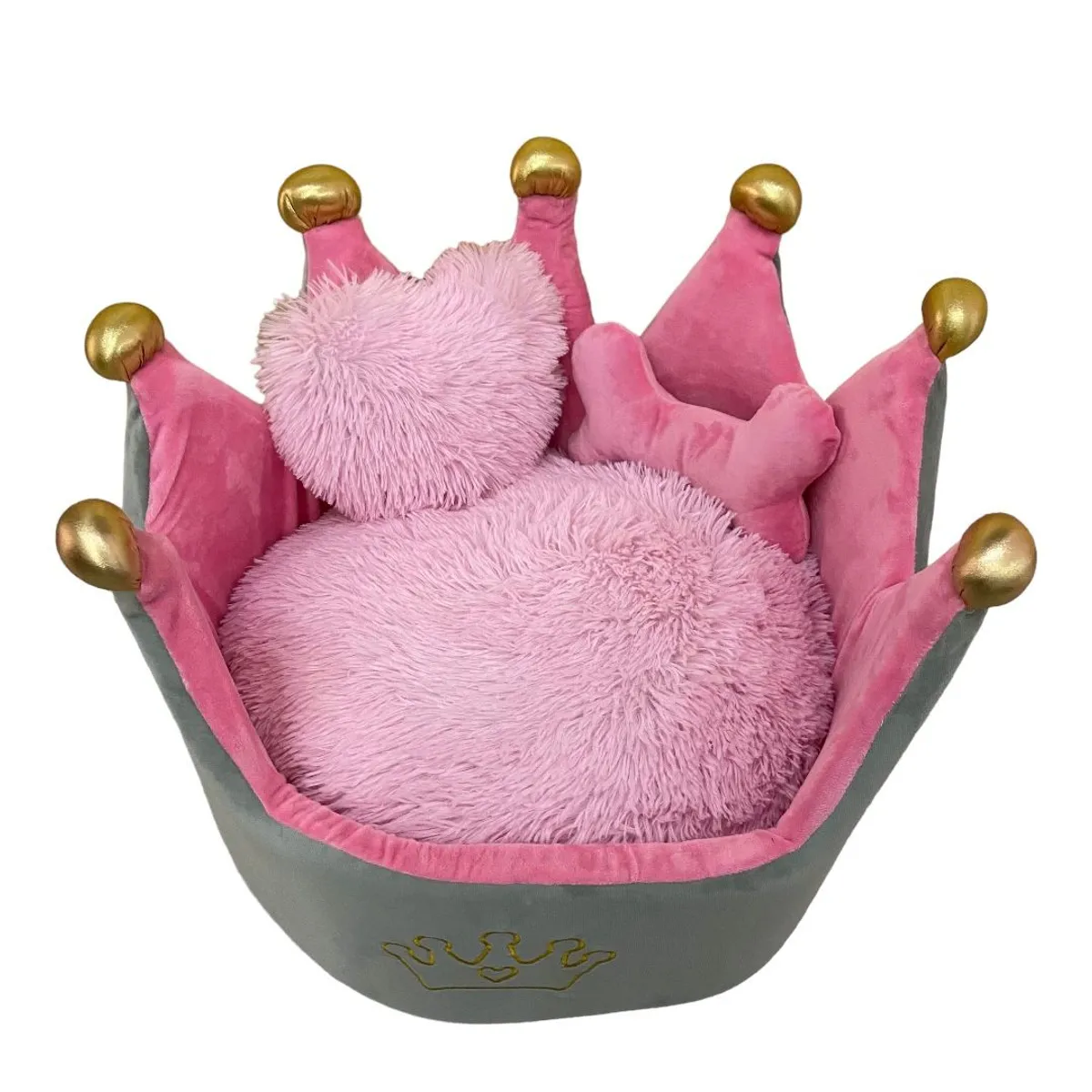 GENERICO - Cama Corona Gris con Rosado XS