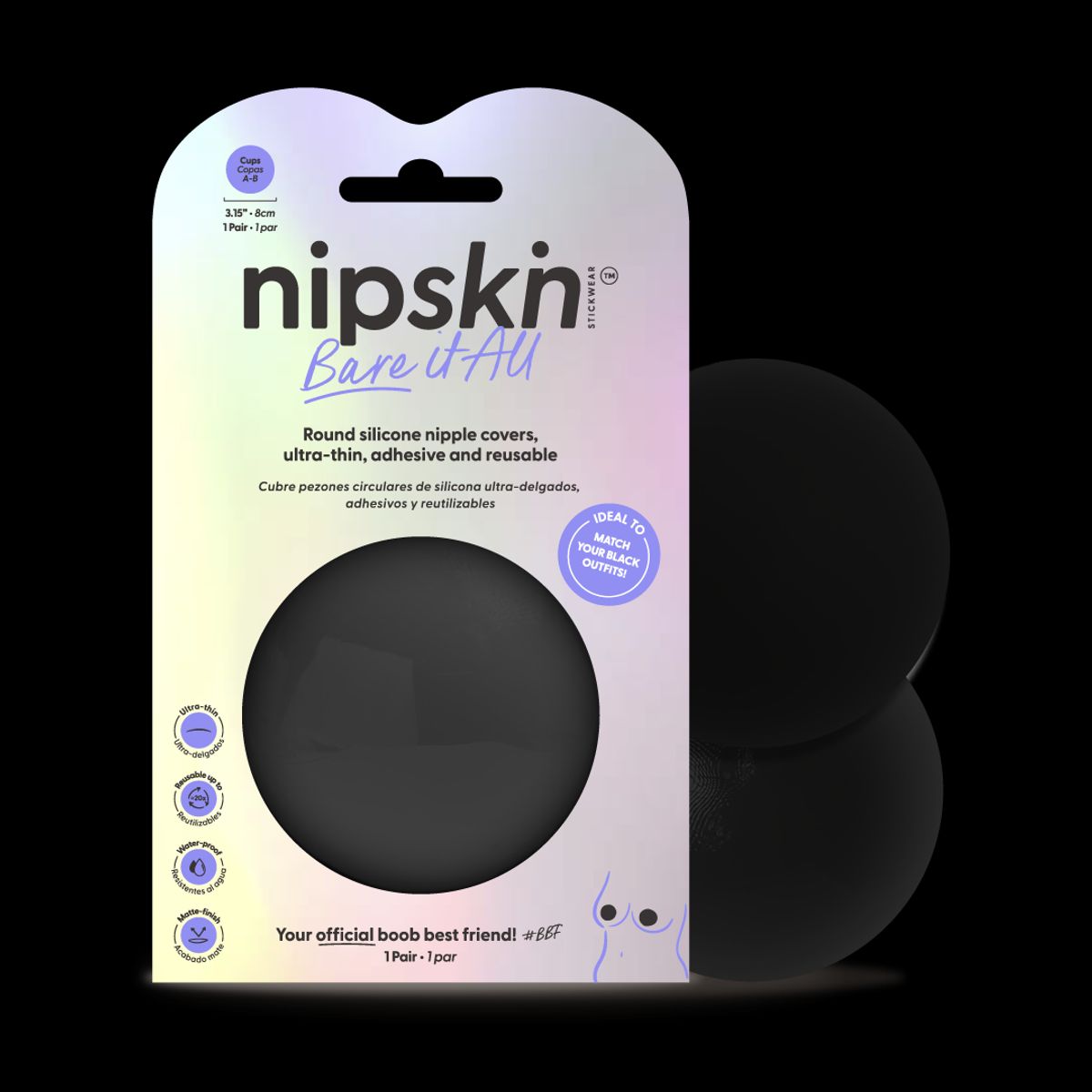 NIPSKIN - Cubre Pezón Negro Adhesivos Reutilizables Ultradelgados