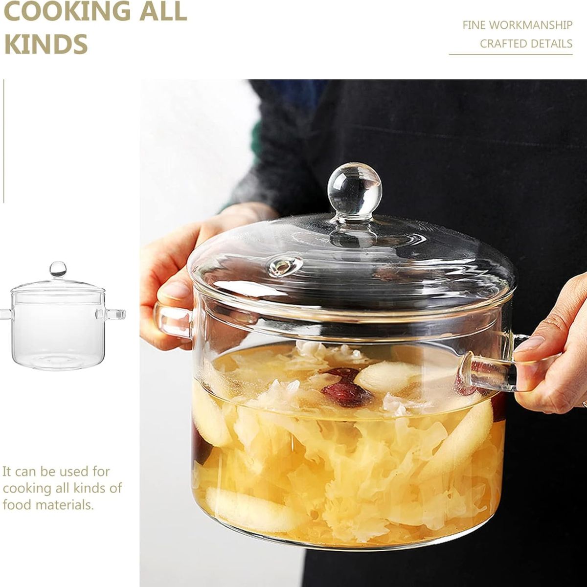 LUMBERMAN - Olla Vidrio Wok Tapa Cocción Vapor Templado Transparente Resistente