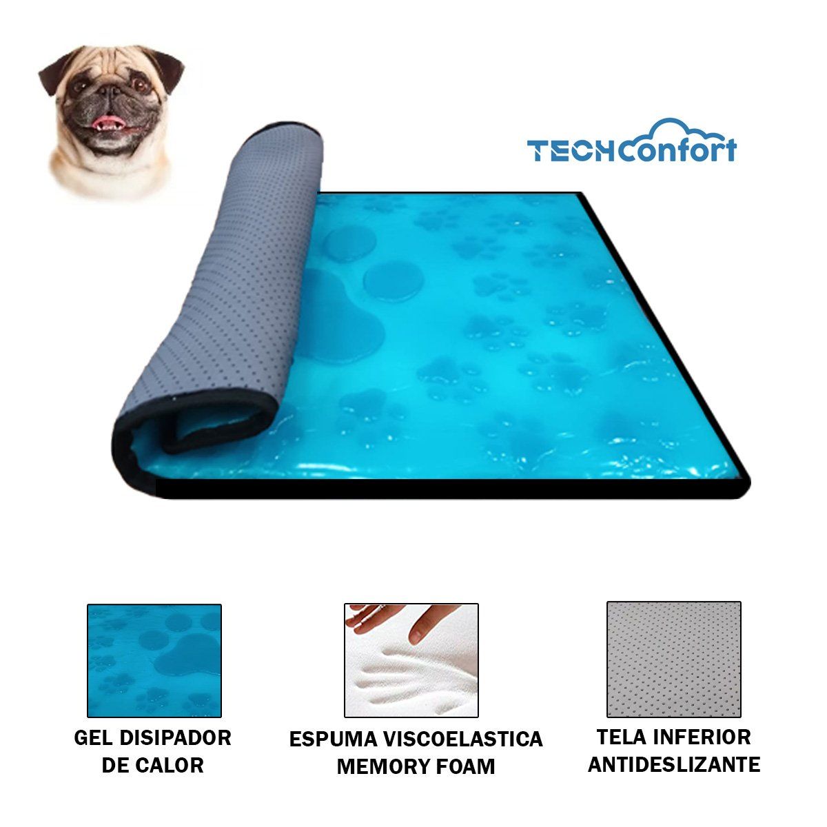 TECHCONFORT - Cama Pad Gel Tapete enfriamiento Memory GEL Mascotas