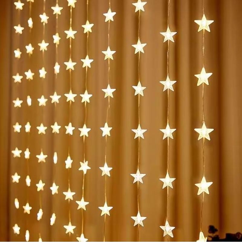 GENERICO - Cascada Estrellas Luz Led 3x2 M Extensión Navidad Cálida