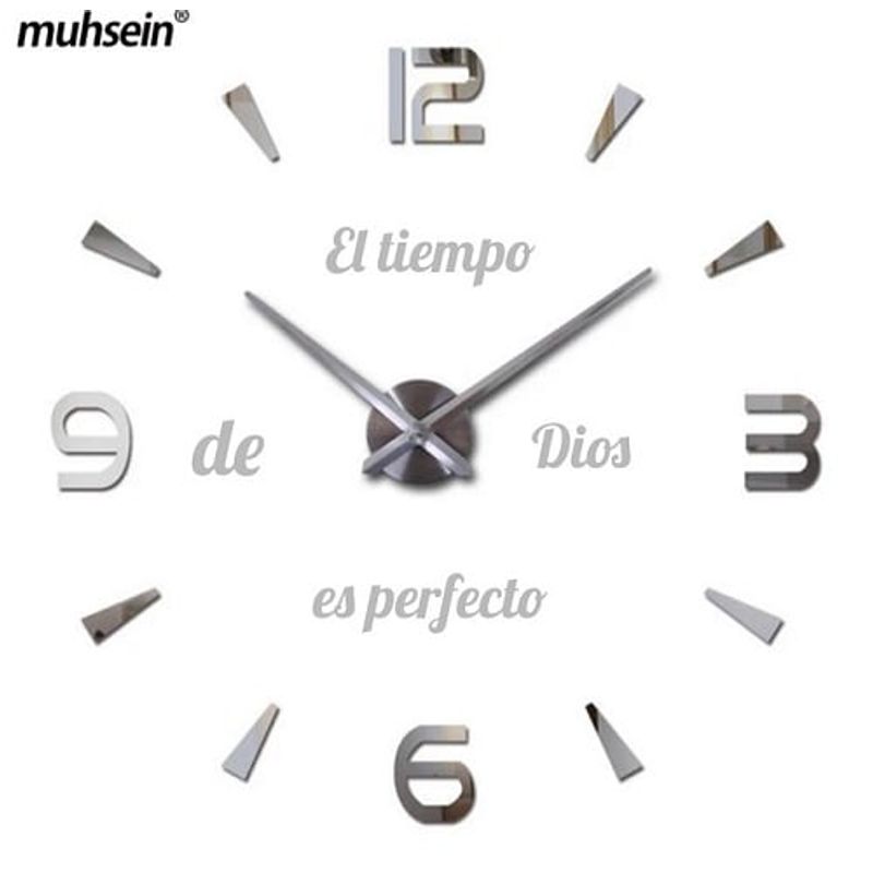 COOL TIME RELOJES - RELOJ DE PARED 3D TAMAÑO 100X100CM + FRASE EN VINILO COLOR PLATEADO