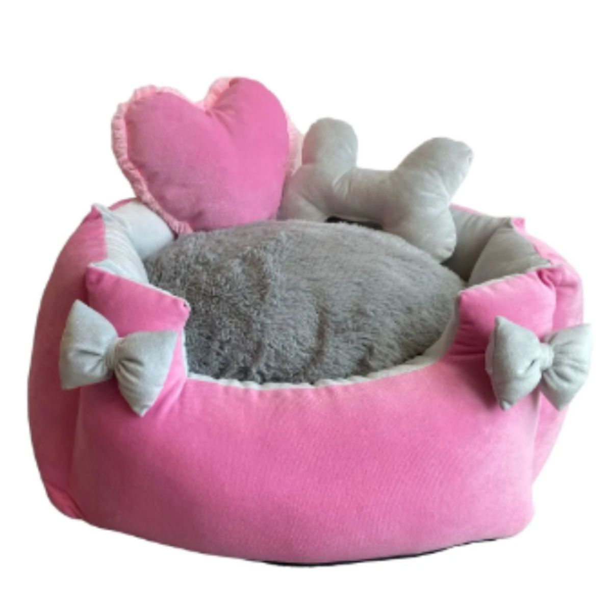 GENERICO - Cama premium para mascotas Rosa con Gris talla S