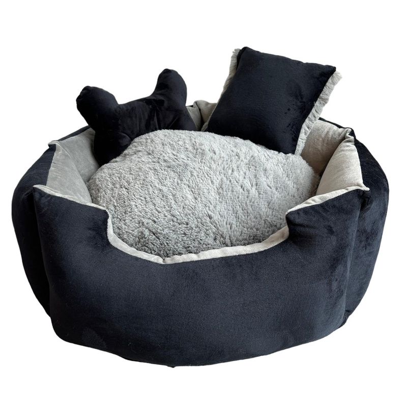 GENERICO - Cama premium para mascotas Negra con Gris talla S