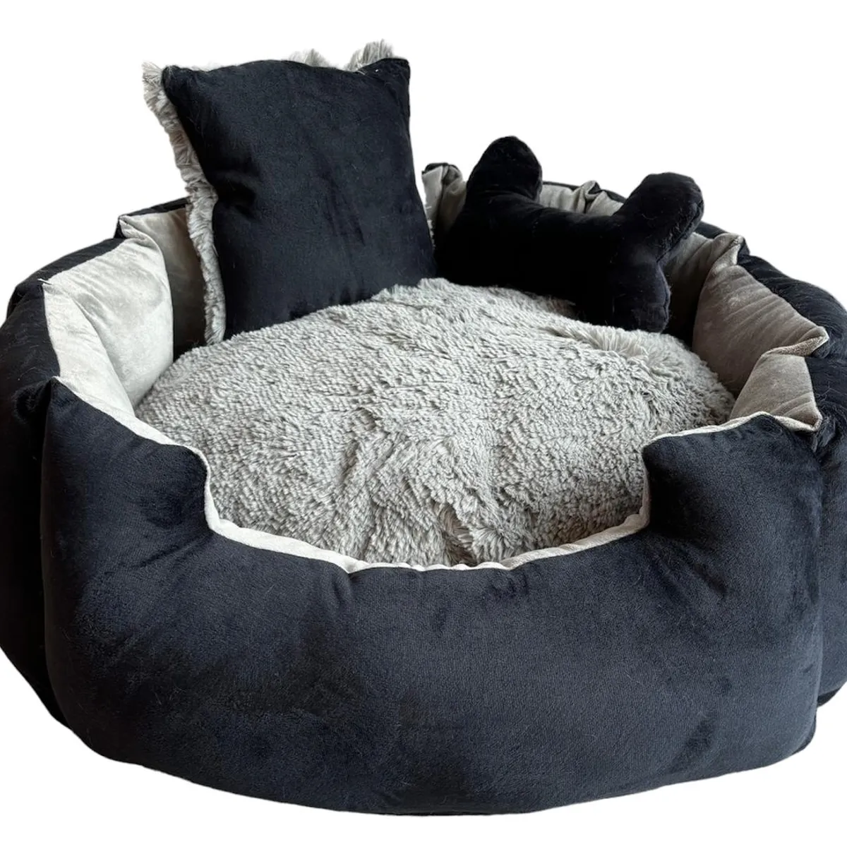 GENERICO - Cama premium para mascotas Negra con Gris talla M