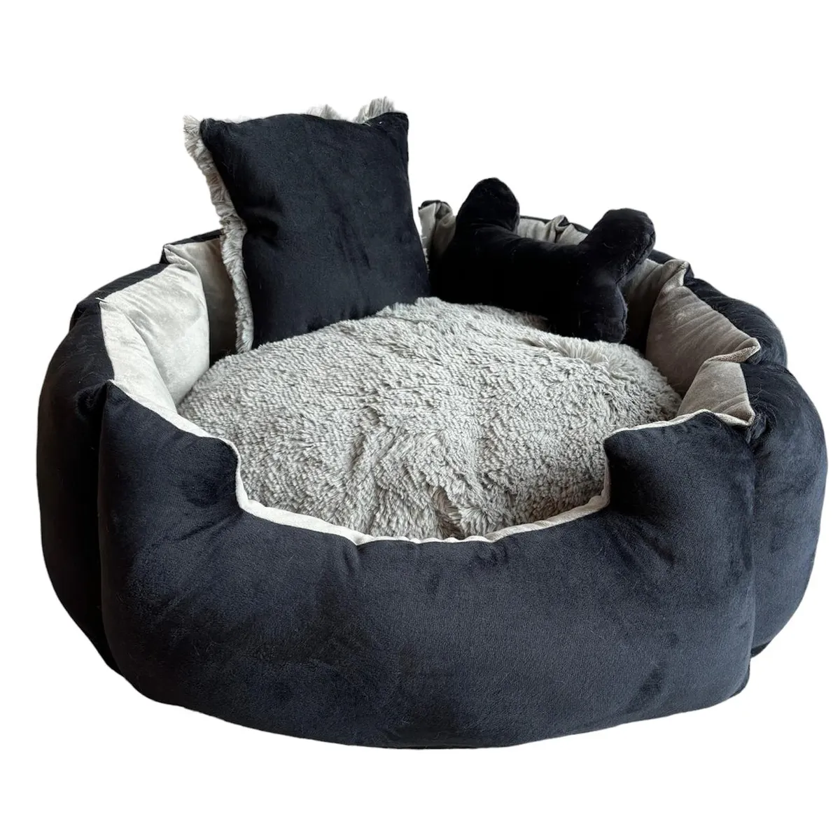 GENERICO - Cama premium para mascotas Negra con Gris talla M