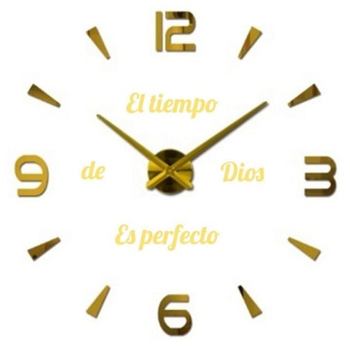 COOL TIME RELOJES - RELOJ DE PARED 3D GRANDE + FRASE EN VINILO COLOR DORADO