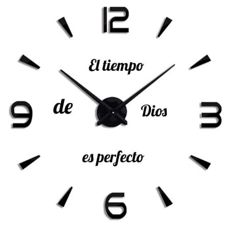 COOL TIME RELOJES - RELOJ DE PARED 3D TAMAÑO GRANDE + FRASE EN VINILO COLOR NEGRO
