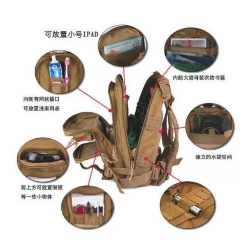 GENERICO - Bolso Tactico Militar 30 Litros Ajustable Viaje Deporte Aire.