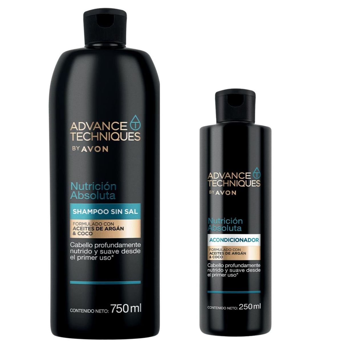 AVON - Shampoo + acondicionador Sin Sal Aceite Argán Coco Nutrición Absoluta