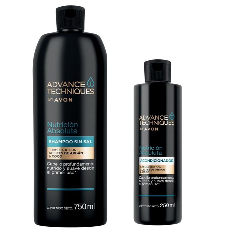 AVON - Shampoo + acondicionador Sin Sal Aceite Argán Coco Nutrición Absoluta