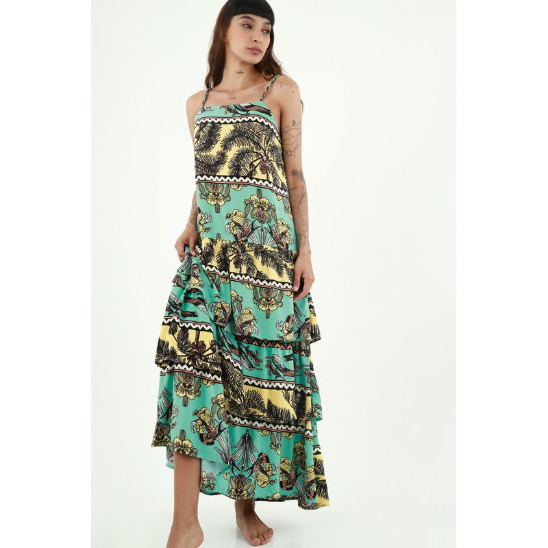 TENNIS - Vestido  para mujer tennis, vestidos larga estampado orquídea y colibrí turquesa