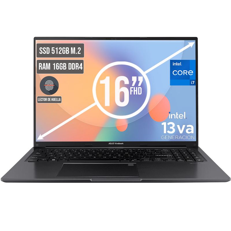 ASUS - PORTATIL ASUS VIVOBOOK INTEL CORE I7-13620H SSD 512GB RAM 16GB LED 16 FULL HD