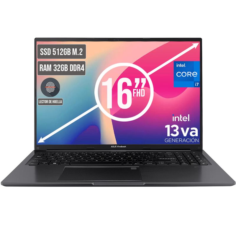 ASUS - PORTATIL ASUS VIVOBOOK INTEL CORE I7-13620H SSD 512GB RAM 32GB LED 16 FULL HD
