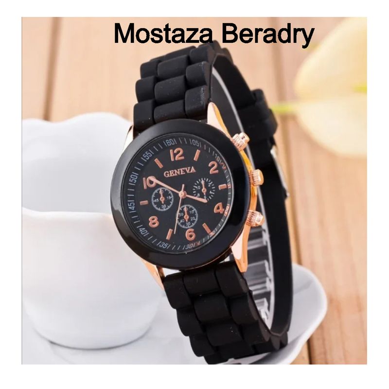 GENERICO - HERMOSO RELOJ CUARZO NEGRO  PULCERA DE SILICONA