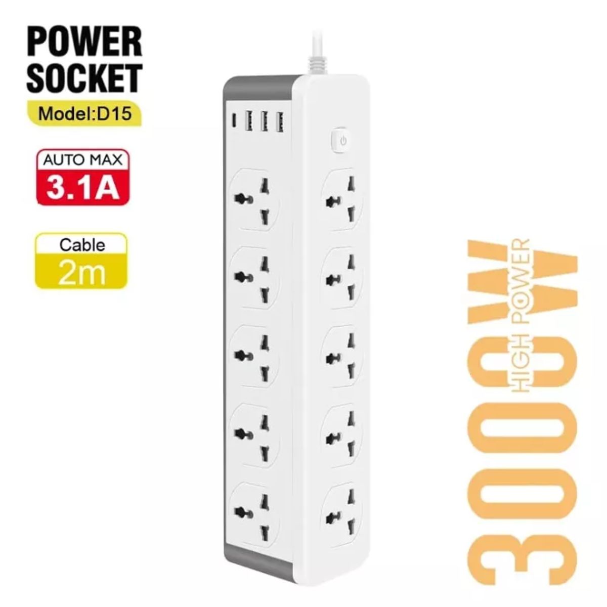 GENERICO - Multitoma Eléctrica Inteligente 10 Tomas + Usb Y Tipo C