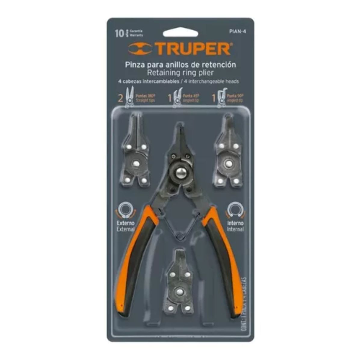 TRUPER - Juego De Pinzas Saca Pines 5pcs Cabeza Intercambiable Truper