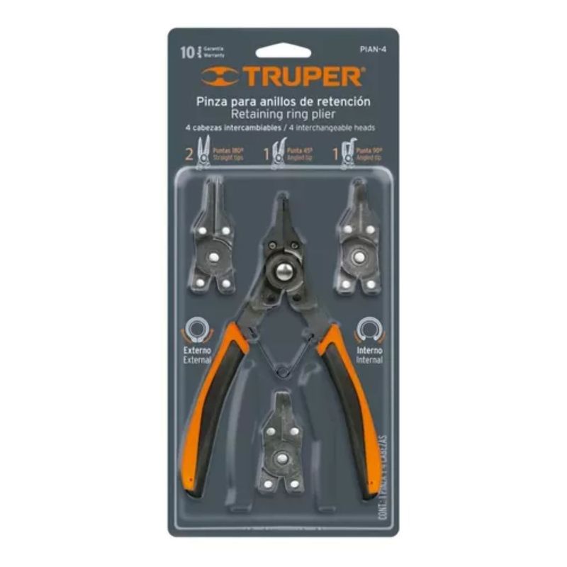 TRUPER - Juego De Pinzas Saca Pines 5pcs Cabeza Intercambiable Truper