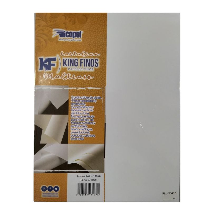 GARABATOS - Cartulina Blanco Artico Carta 180 Gr X 10 Und King Finos