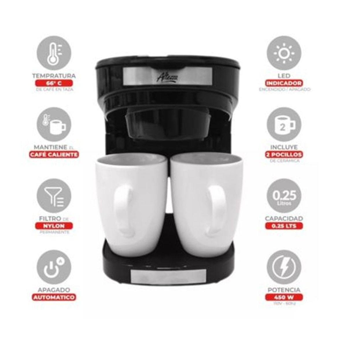 ALTEZZA - Cafetera Electrica Personal De Goteo 2 Pocillos