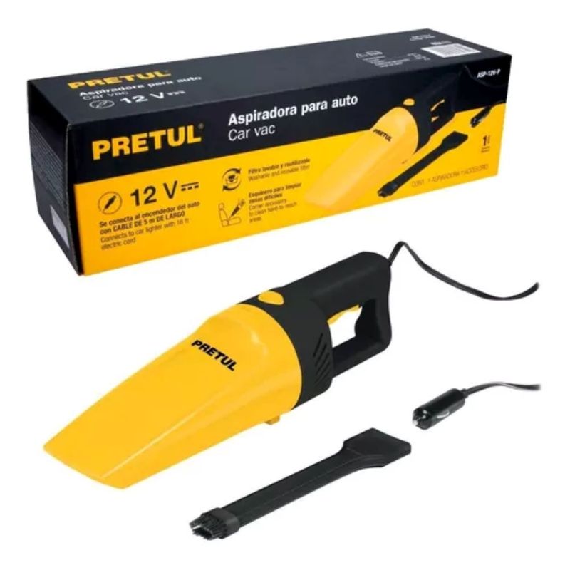 PRETUL - Aspiradora Para Auto 12v Carro Filtro Lavable Pretul