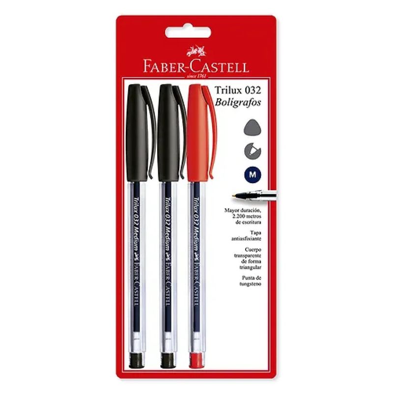 FABER CASTELL - Boligrafo Trillux 032 X 3 Unid 2n - 1r Bl Faber Castell