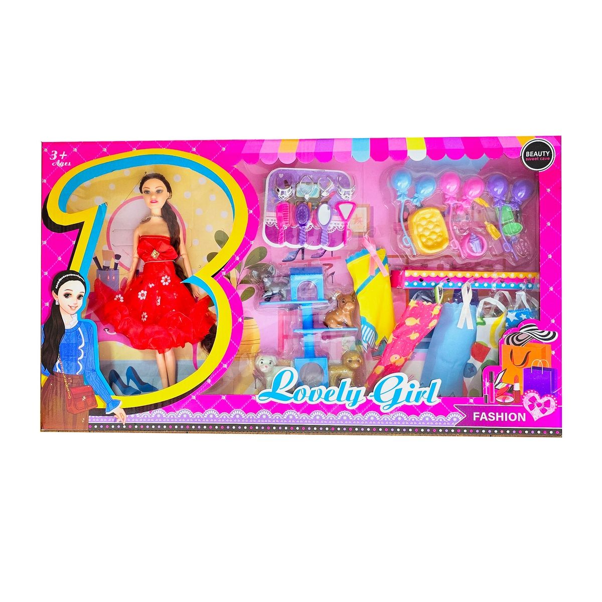 GENERICO - Muñeca Reina Vestido Accesorios Mascotas Perro Juguete Niña