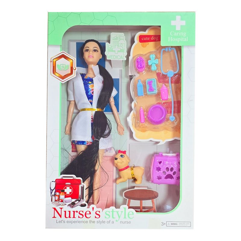 GENERICO - Muñeca Vestido Doctora Bata Accesorios Mascota Perro Juguete