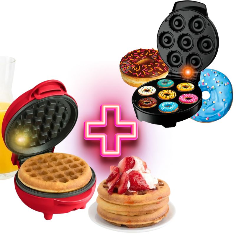 GENERICO - Waflera 1 puesto Mini + Maquina Donas Antiadherente 7 mini