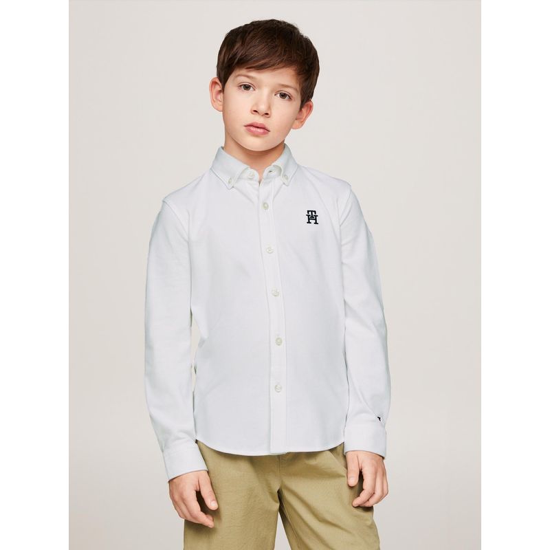 TOMMY HILFIGER - Camisa Blanca Niño Th Monogram Regular En Piqué Tommy Hilfiger
