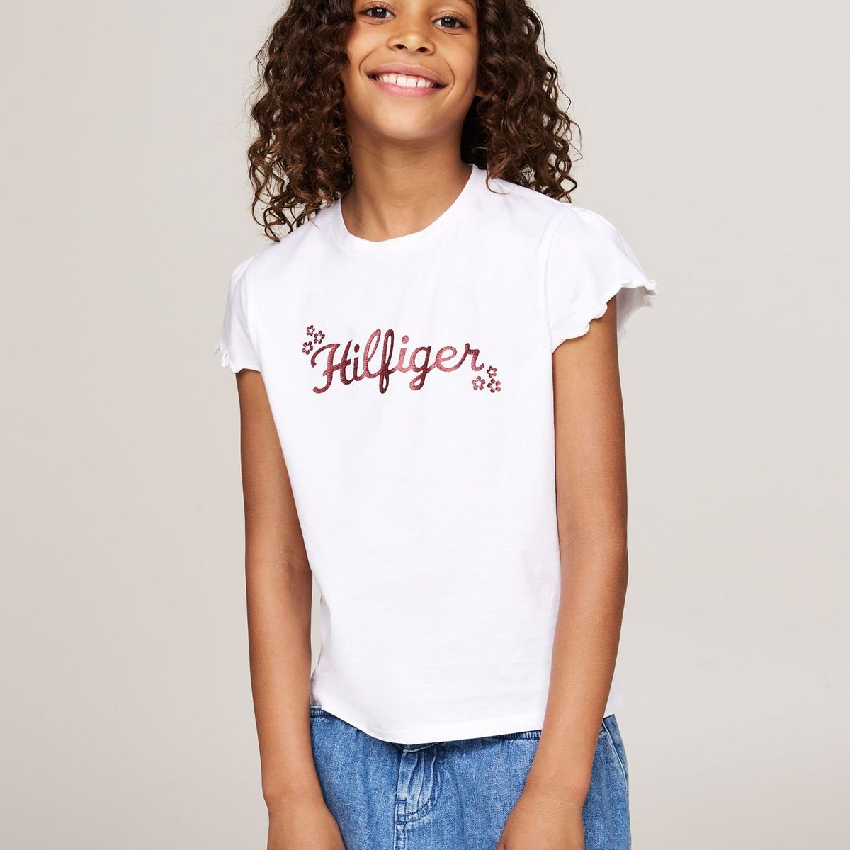 TOMMY HILFIGER - Camiseta Blanca Con Logo Floral Para Niña Tommy Hilfiger