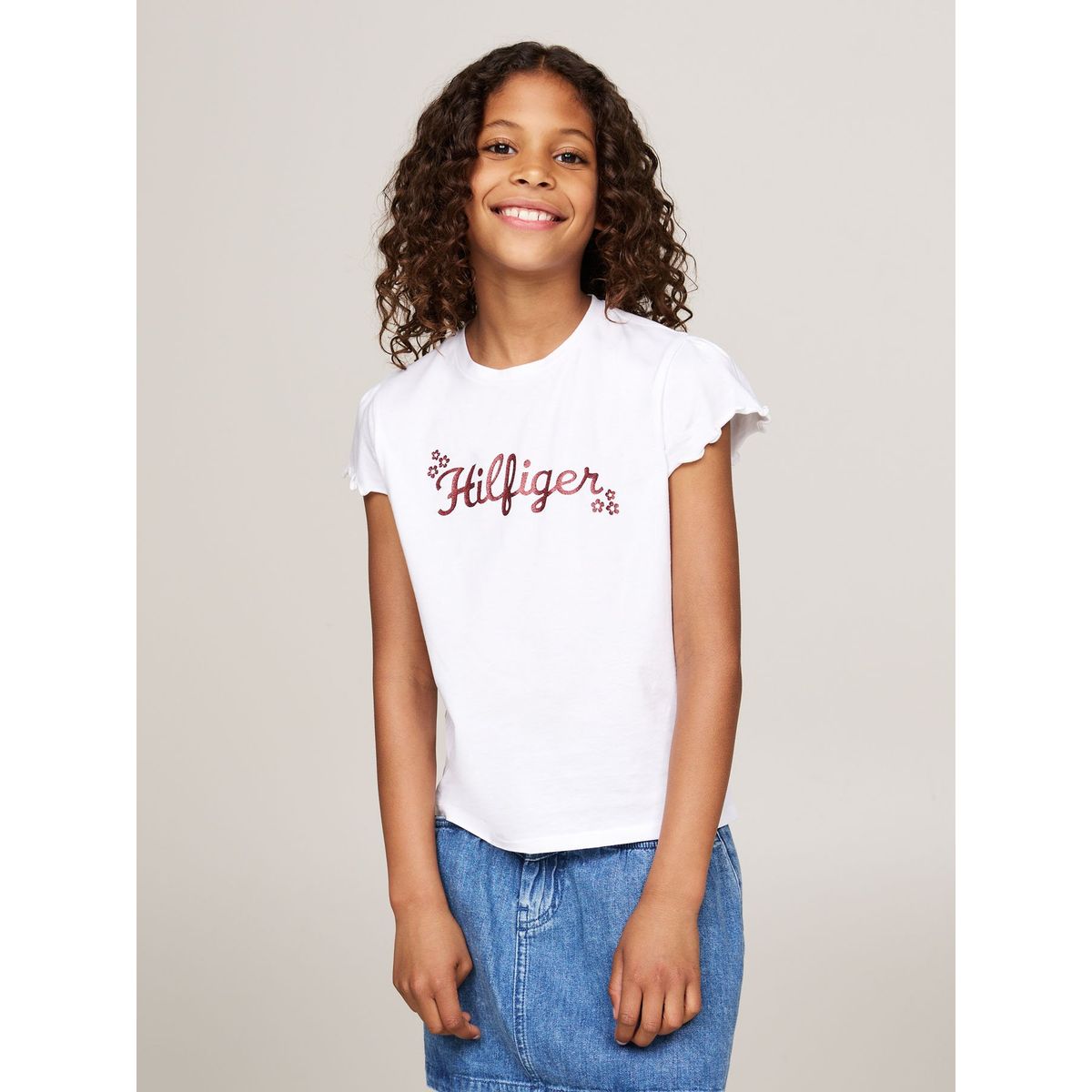 TOMMY HILFIGER - Camiseta Blanca Con Logo Floral Para Niña Tommy Hilfiger