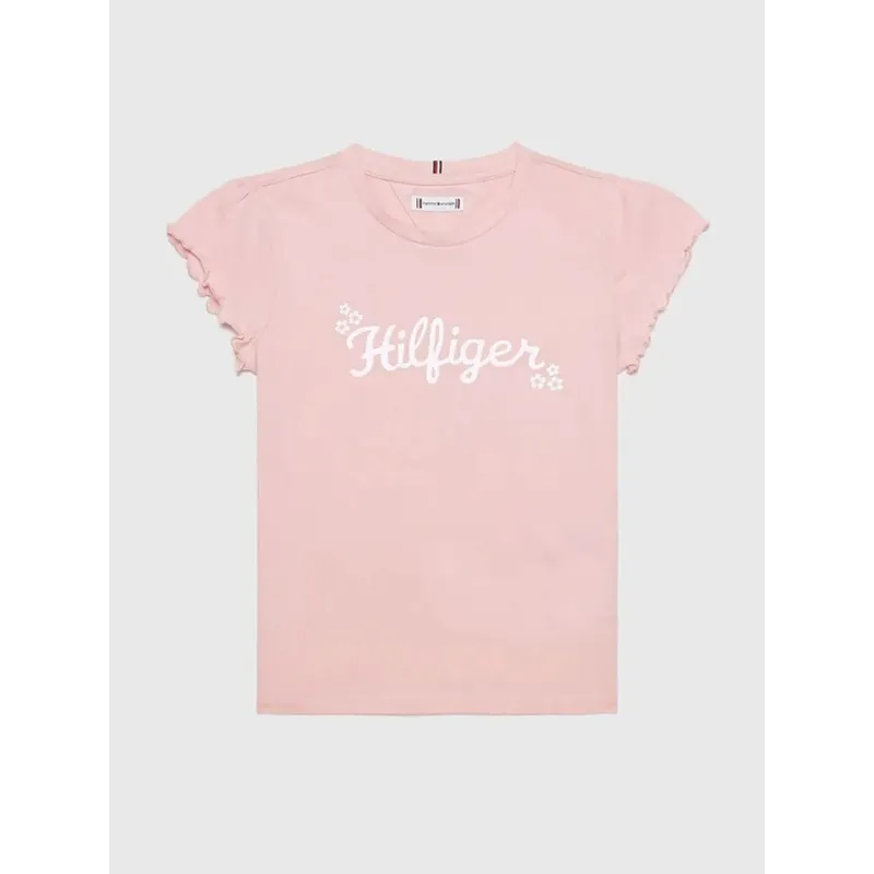 TOMMY HILFIGER - Camiseta Niña Rosada Con Logo Floral Tommy Hilfiger