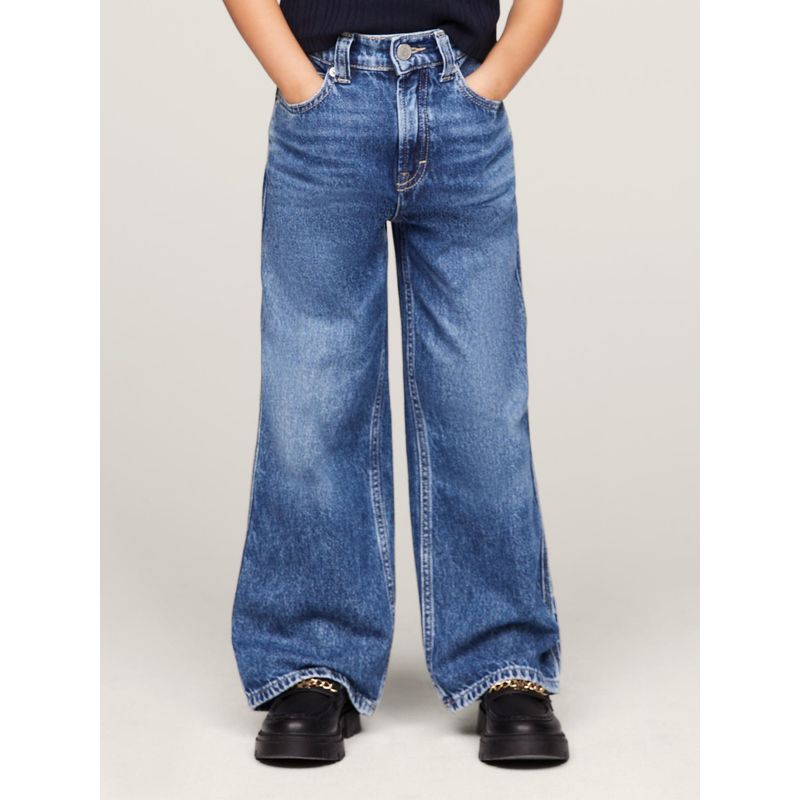 TOMMY HILFIGER - Jeans Azul Niña Con Pierna Ancha Y Lavado Oscuro Tommy Hilfiger
