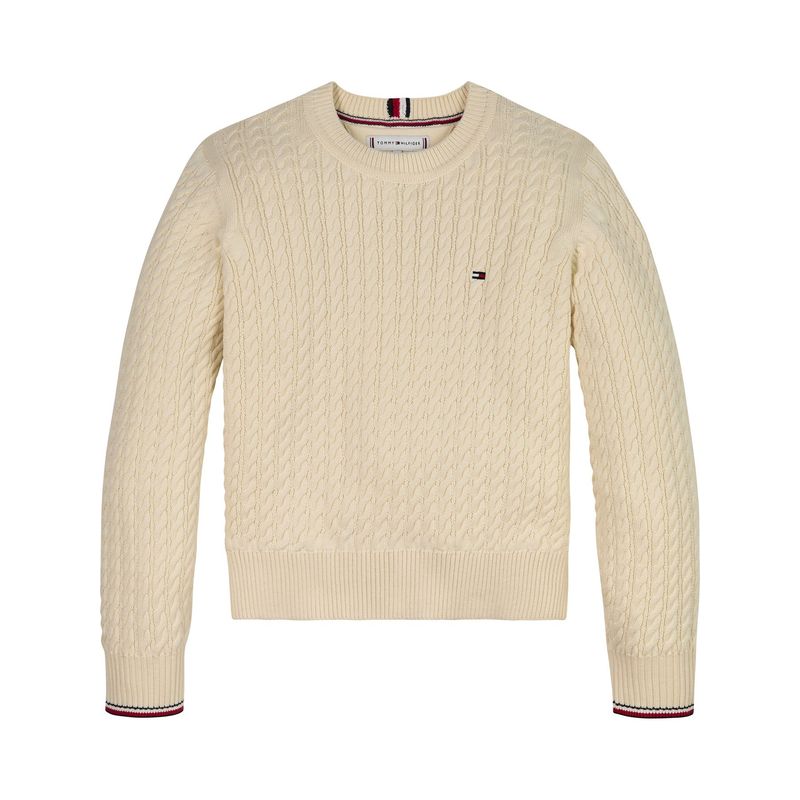 TOMMY HILFIGER - Saco Beige de punto canal Global Stripe Para Niña Tommy Hilfiger