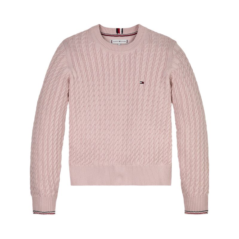 TOMMY HILFIGER - Saco rosado de punto canal Global Stripe Para Niña Tommy Hilfiger