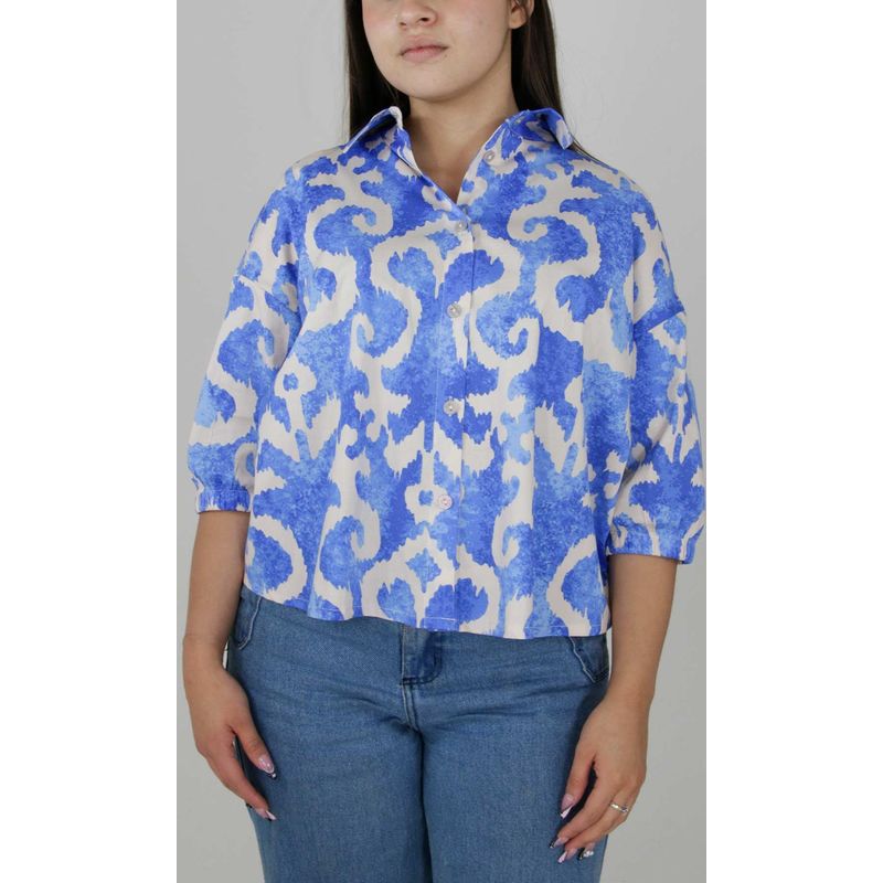 L Y H - Blusa Para Mujer Manga 34 Azul Marca L&H
