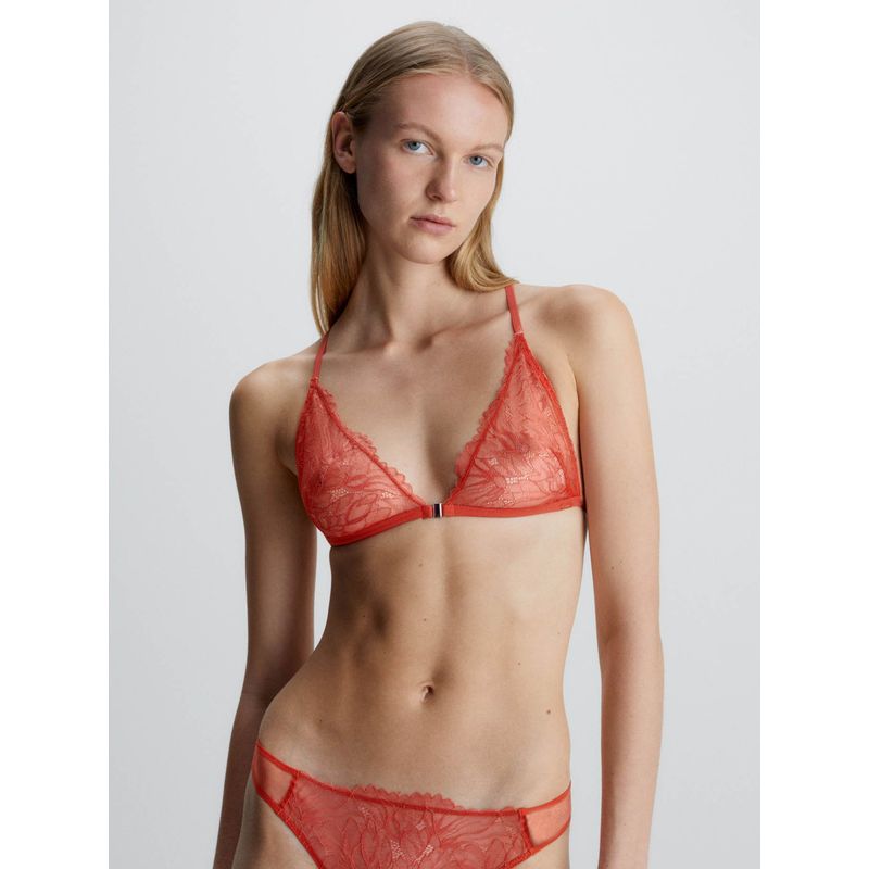 CALVIN KLEIN - Bralette De Encaje Naranja Con Cierre Frontal Para Mujer Calvin Klein