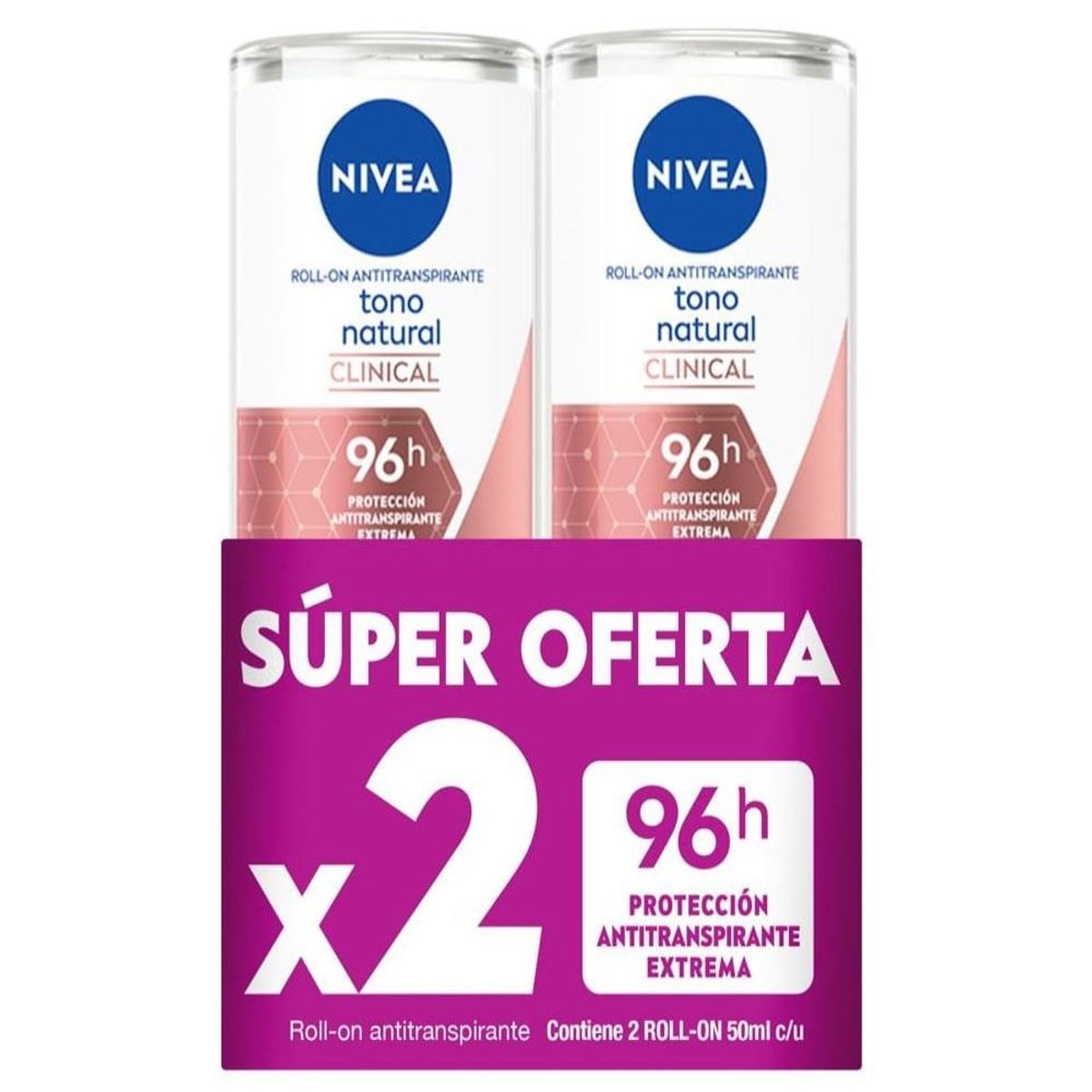NIVEA - Oferta Desodorante Nivea Clinical Tono Natural RollOn X 2Und