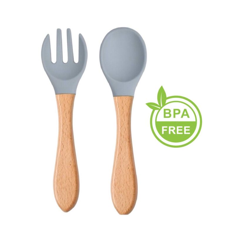 GENERICO - Set Cubiertos En Silicona Mango Bambu Con Estuche Protector