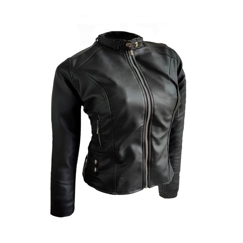 SYK - Chaqueta para mujer de cuero sintético con correa